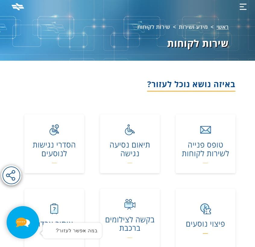 רכבת ישראל שירות לקוחות יצירת קשר צאט טלפון